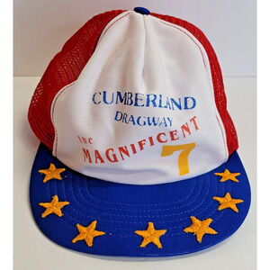80s Vintage Racing Cumberland Dragway Magnificent 7 Trucker Hat Cap Snapback